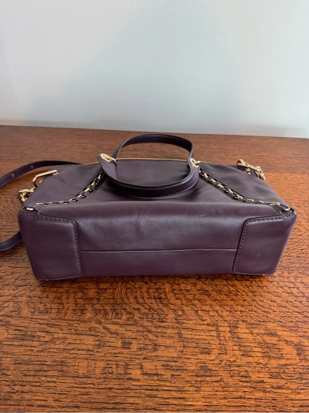 NWOT Michael Kors Sadie Plum Leather Satchel with Gold Hardware